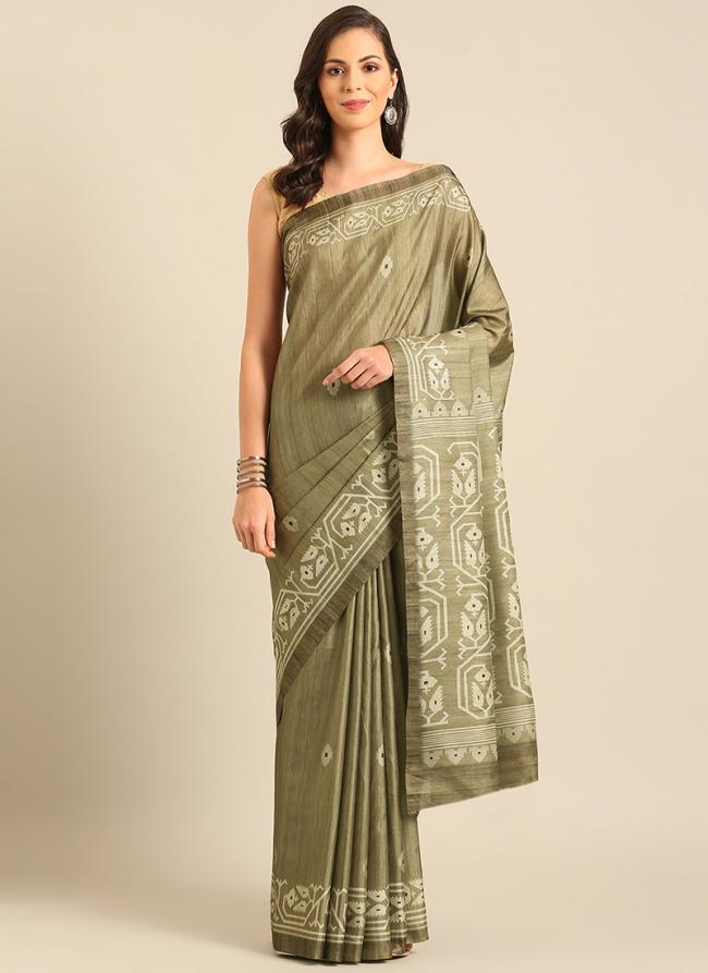 Cotton Green Daily Wear Printed Saree